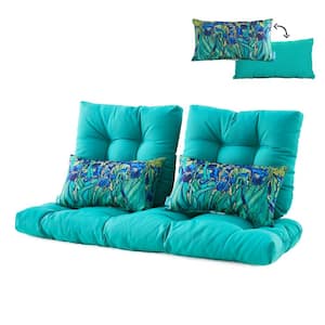 Outdoor Settee Loveseat Bench Cushions w 2 Lumbar Pillows Set of 5 Wicker Tufted Cushions for Patio Furniture, Lake Blue