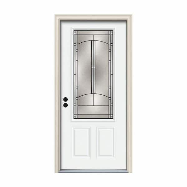 JELD-WEN 36 in. x 80 in. 3/4 Lite Idlewild White Painted Steel Prehung Right-Hand Inswing Front Door w/Brickmould