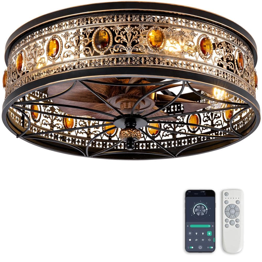 17.7 in. Indoor Black Vintage Round Flush Mount Ceiling Fan with App/Remote Control price history on PriceWatchPro