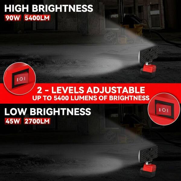 90W 5400 Lumen 8 in. Cordless LED Work Light, Two Levels