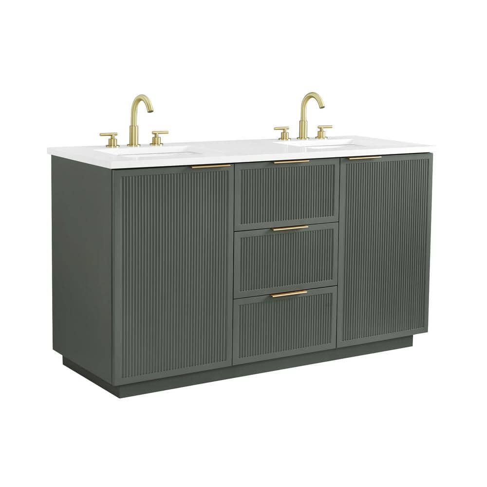 Addison 60" Vintage Green Double Sink Vanity with Ariston White Top