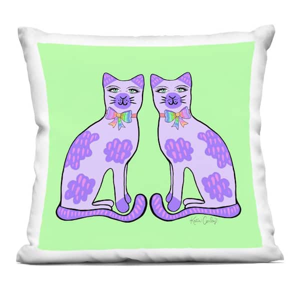 Stupell Industries Classy Cats on Green Green Abstract Polyester 18 in. X 18 in. Throw Pillow