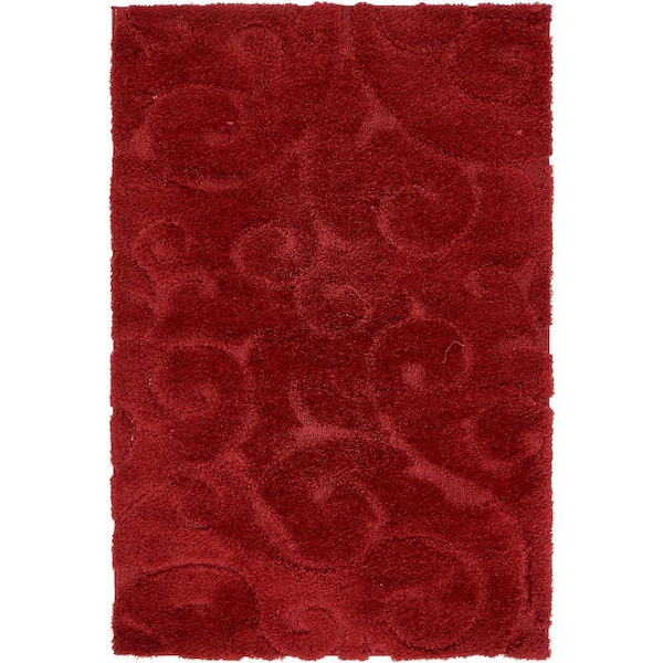 Unique Loom Floral Shag Carved Red 4' 0 x 6' 0 Area Rug