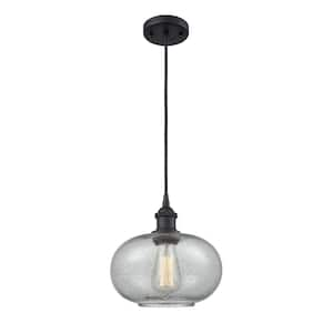 Gorham 1-Light Matte Black Globe Pendant Light with Charcoal Glass Shade