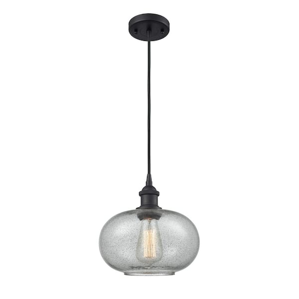 Gorham 1-Light Matte Black Globe Pendant Light with Charcoal Glass Shade