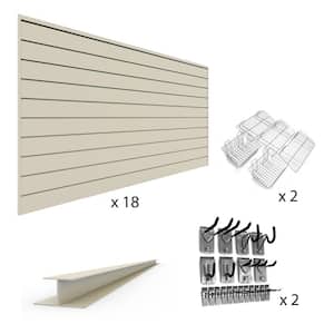 96 in. H x 48 in. W (576 sq. ft.) PVC Slat Wall Panel Set Sandstone Complete Bundle (18 Panel Pack)