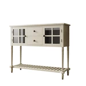 Antique Grey Sideboard Console Table with Bottom Shelf, Farmhouse Wood/Glass Buffet Storage Cabinet Living Room