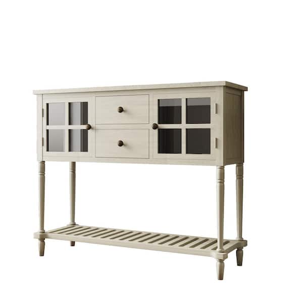 wetiny Antique Grey Sideboard Console Table with Bottom Shelf, Farmhouse Wood/Glass Buffet Storage Cabinet Living Room