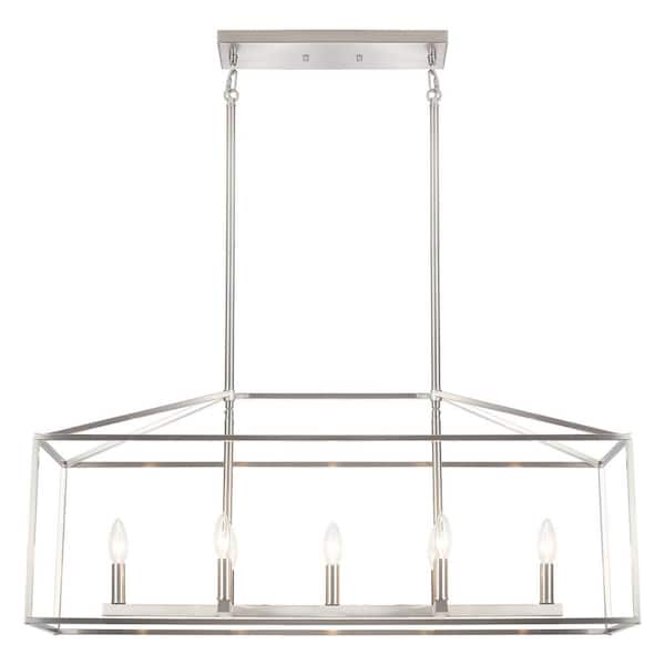 7-Light Farmhouse Nickel Hanging Linear Island Chandelier Lighting for Kitchen Island