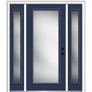 68.5 in. x 81.75 in. Micro Granite Left-Hand Full Lite Decorative Painted Fiberglass Prehung Front Door with Sidelites