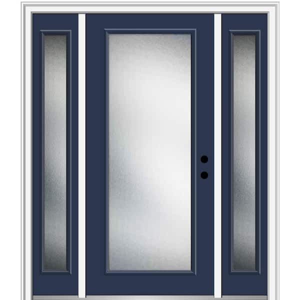 MMI DOOR 68.5 in. x 81.75 in. Micro Granite Left-Hand Full Lite Decorative Painted Fiberglass Prehung Front Door with Sidelites