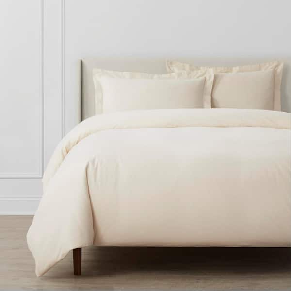 3-Piece Oatmeal Cotton Linen Blend Full/Queen Duvet Cover Set