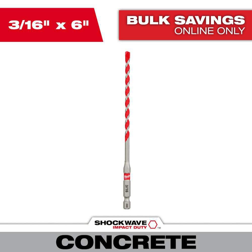 3/16 in. x 4 in. x 6 in. SHOCKWAVE Carbide Hammer Drill Bit for Concrete, Stone, Masonry Drilling price history on PriceWatchPro