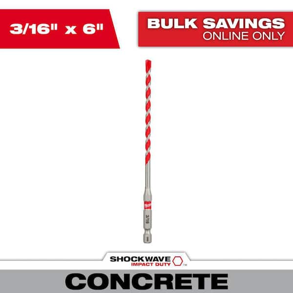 3/16 in. x 4 in. x 6 in. SHOCKWAVE Carbide Hammer Drill Bit for Concrete, Stone, Masonry Drilling