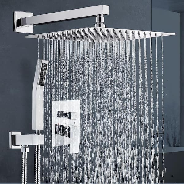 Rainfull Single-Handle 1-Spray Square Shower Faucet in Chrome Valve Included