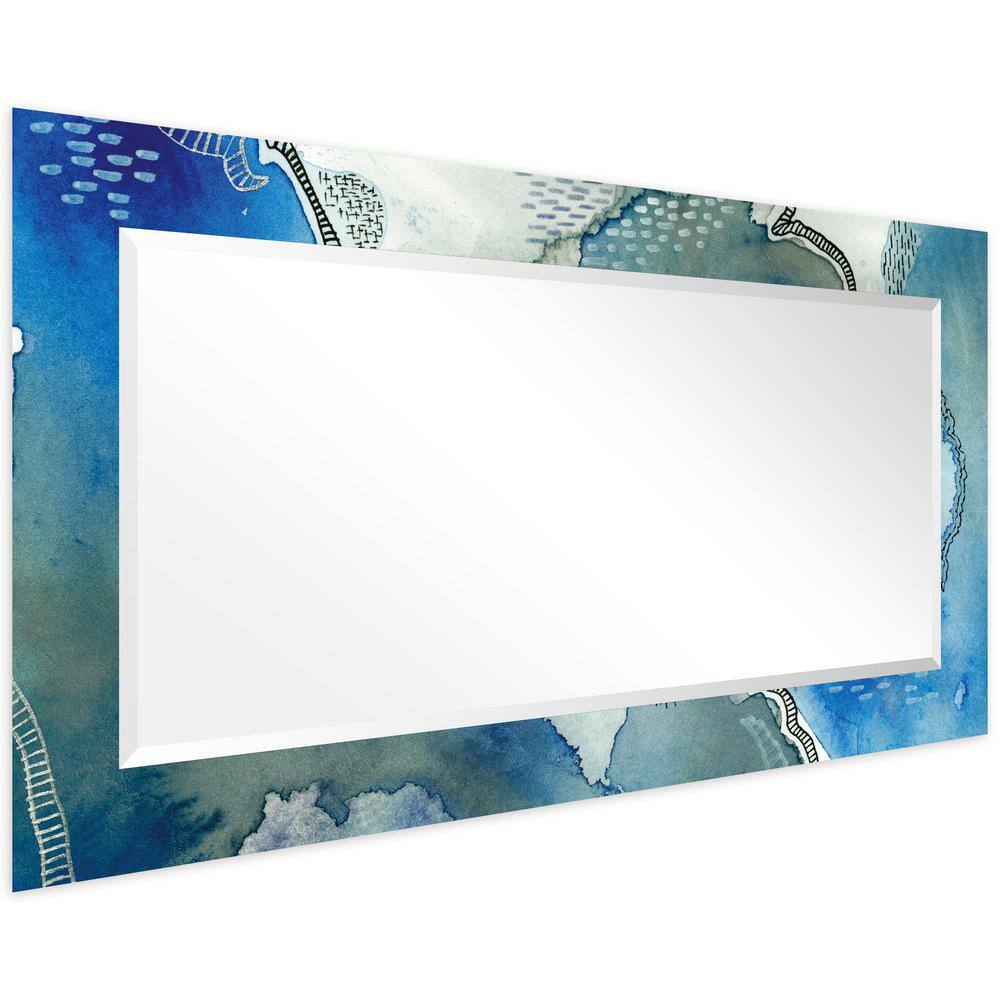 54" x 28" Blue Abstract Frameless Tempered Glass Wall Mirror