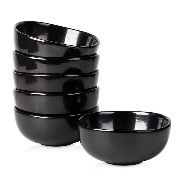 26 fl. oz. Black Stackable Glaze Ceramic Bowls, Porcelain Microwave and Dishwasher Safe Cereal Bowls (Set of 6)