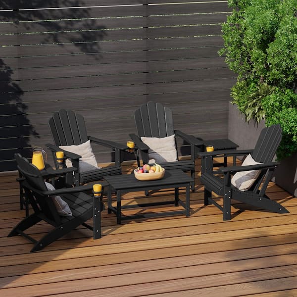 WESTIN OUTDOOR Aderson 7-Piece All Weather Fade Resistant Outdoor Plastic Adirondack Chair Patio Conversation Lounge Set in Black