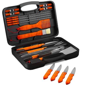 22-Piece Stainless Steel Wood BBQ Grill Tool Set