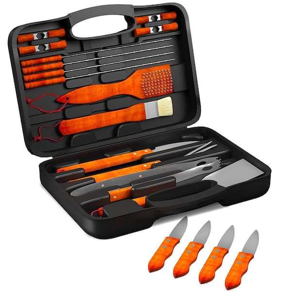 22-Piece Stainless Steel Wood BBQ Grill Tool Set