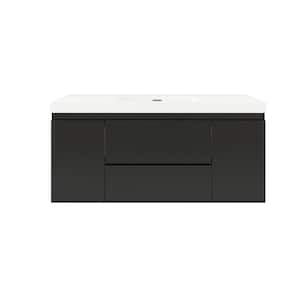 48 in. W x 19.7 in. D x 22.5 in. H Single Sink Wall-Mounted Bath Vanity in Black with White Resin Top