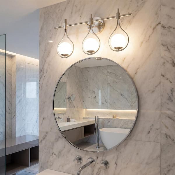 Modern 22.44 in. 3 Lights Brushed Nickel Finish Vanity Light with Milk Shade for Bathroom and Bedroom