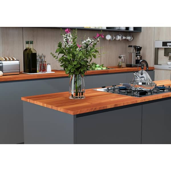 Interbuild 6.6 ft. L x 31.5 in. D, Karri Butcher Block Desktop Countertop in Clear with Straight Edge