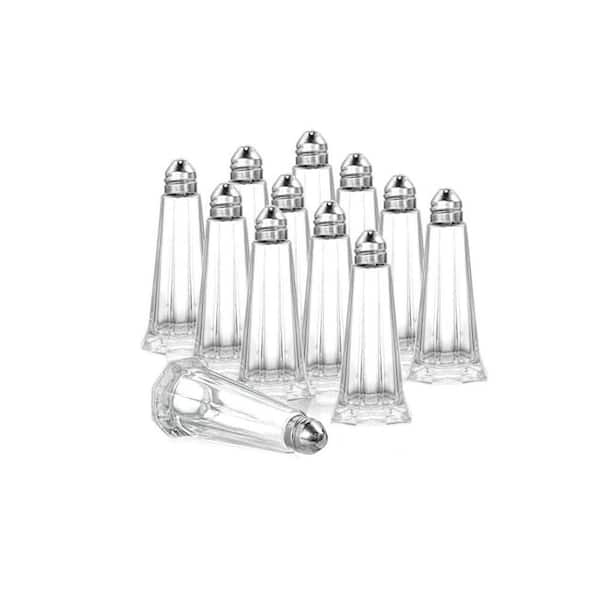Tower Series Clear Curved Mini Salt and Pepper Shaker Set Stainless Steel Lids Restaurant Shakers 12 Pack