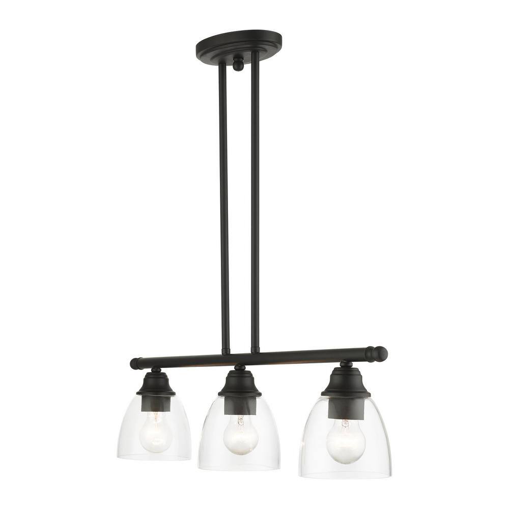 Montgomery 3-Light Black Hand Blown Glass Linear Chandelier