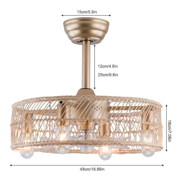 18 in. Indoor Gold Modern Bamboo Caged Ceiling Fan with Remote and  Reversible Motor, No Bulbs Included