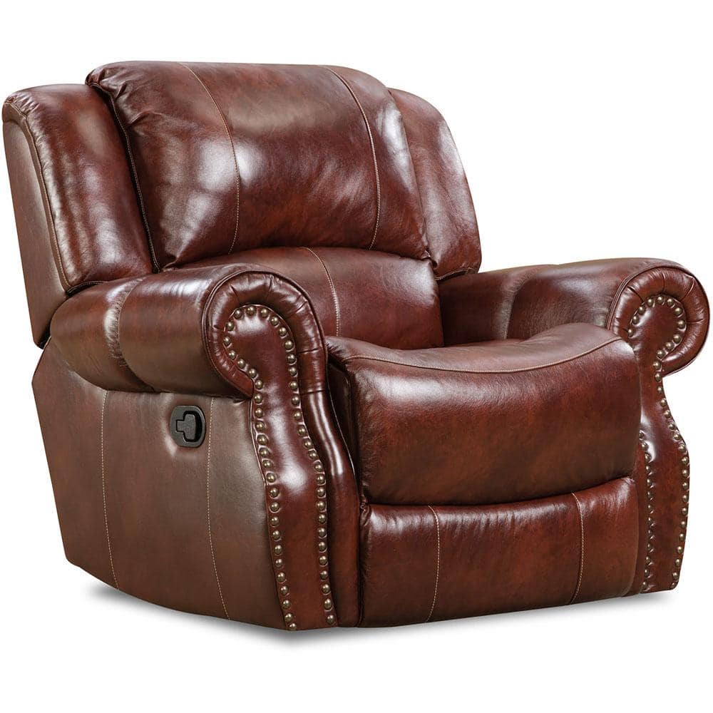 Telluride Brown Leather Rocker Recliner with Metal Accents