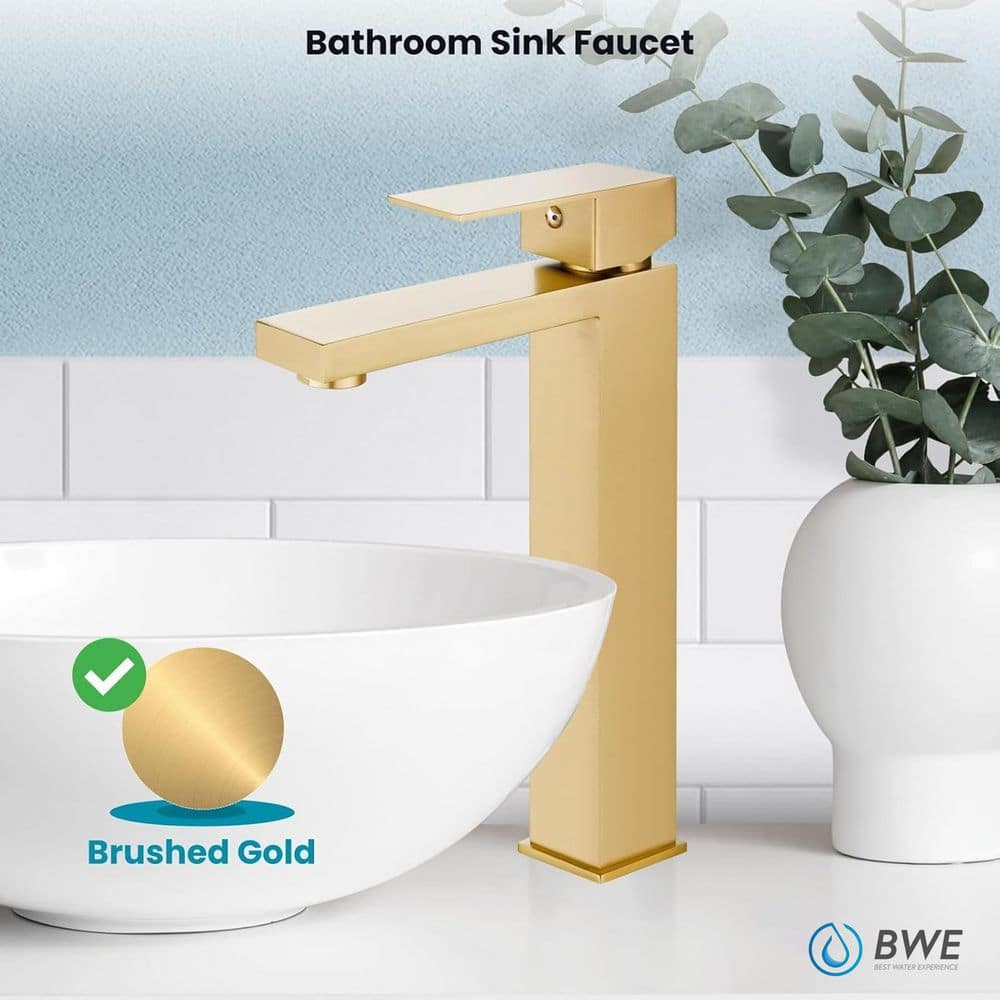 Brushed Gold Single Handle Vessel Sink Bathroom Faucet