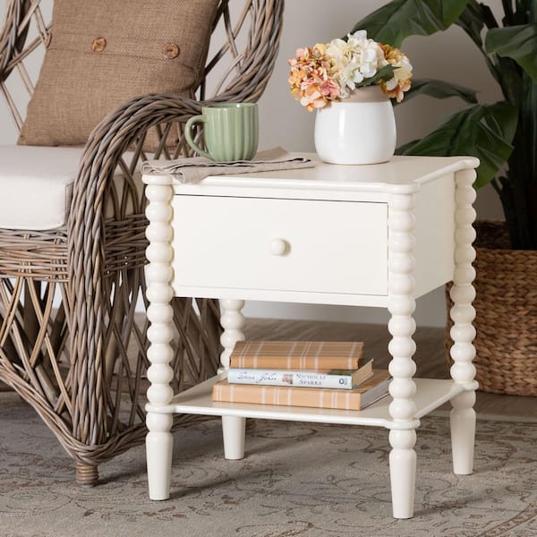 Rimona 18.9 in. White Rectangle Wood End Table with Drawer
