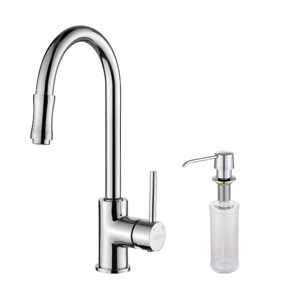 KRAUS Single-Handle Pull-Down Kitchen Faucet with Soap Dispenser in Chrome