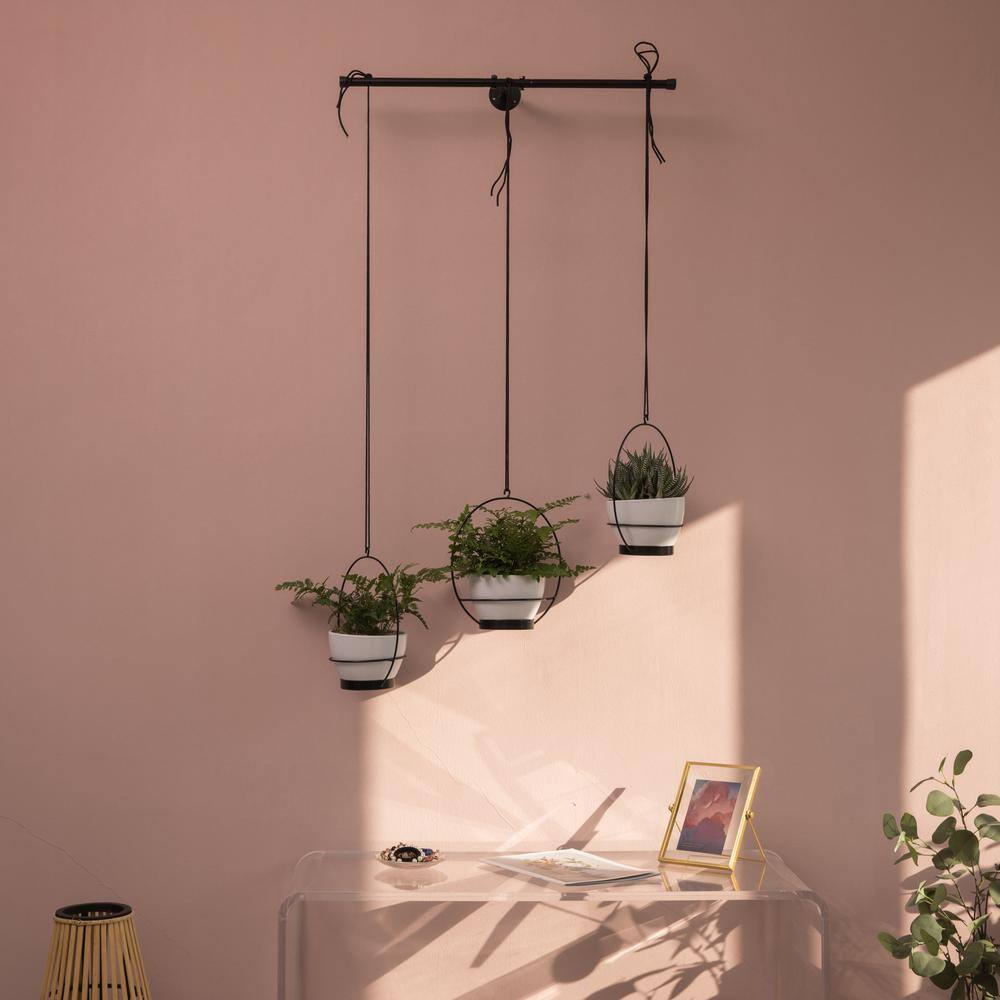 Sleek Dual-Tone Metal Hanging Planter, White and Black, 53"