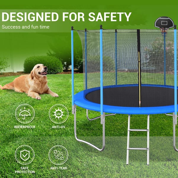 SUNRINX 14 ft. Outdoor Trampoline with Basketball Hoop and Safety Net