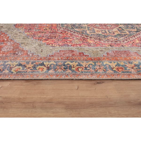 Valora Medallion Machine Washable Red 9 ft. x 12 ft. Area Rug