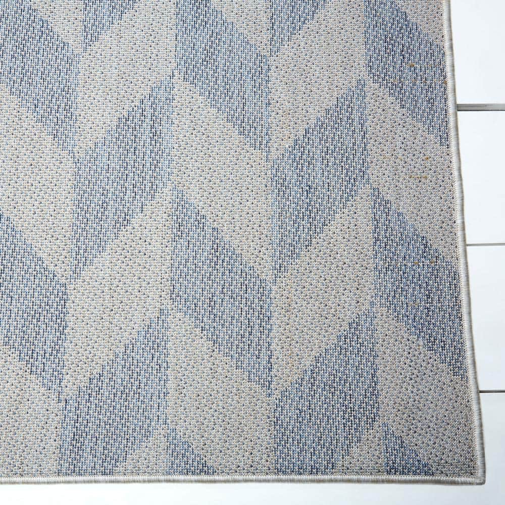 Blue and Grey Herringbone Indoor/Outdoor Rectangular Rug 6' x 9'