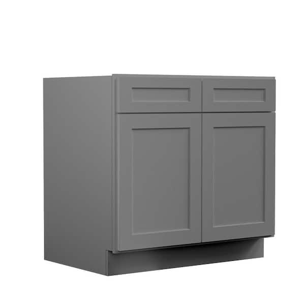 Hausvita 36 in. W x 24 in. D x 34.5 in. H Ready to Assemble Plywood Base Kitchen Cabinet in Shaker Grey