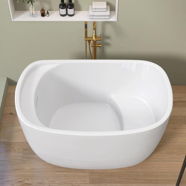 Yam 47 in. x 31.5 in. Acrylic Freestanding Soaking Bathtub Flatbottom Stand Alone Tub with Pop-Up Drain in Glossy White