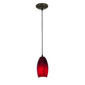 Merlot 1-Light Oil Rubbed Bronze Shaded Pendant Light with Glass Shade