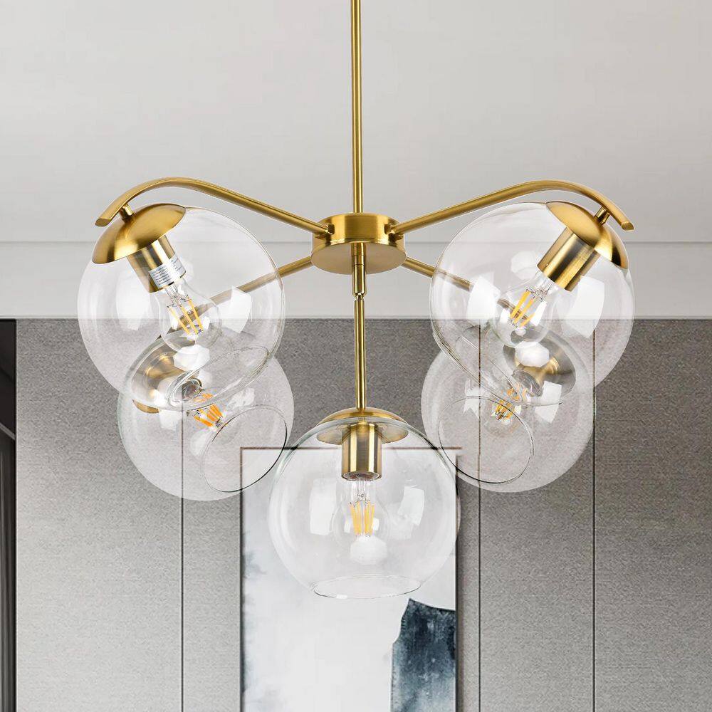 Modern 5-Light Gold Sputnik Branch Chandelier with Clear Open Globe Glass Shades for Dining Room Living Room price history on PriceWatchPro