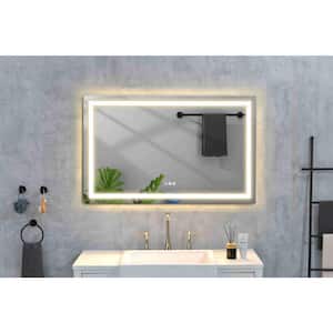 48 in. W x 36 in. H Large Rectangular Aluminium Framed Wall Mounted Anti-Fog Bathroom Vanity Mirror in White with Lights