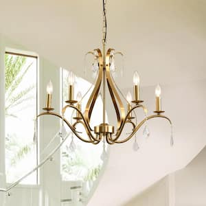 6-Light Classic Crystal Chandelier Ceiling Light in Gpld for Foyer,Living Room,Kitchen Island,Dining Room,Bedroom