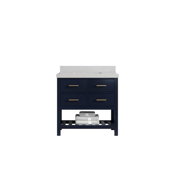 Willow Collections Parker 36 in. W x 22 in. D x 36 in. H Center Sink Bath Vanity in Navy Blue with 2 in. Carrara Quartz Top