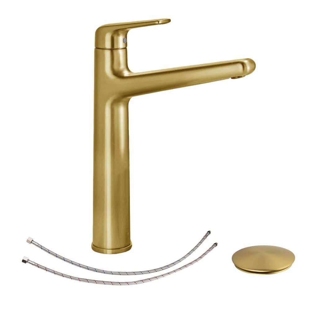 12.1 in. H Single Handle Single Hole Bathroom Faucet with Pop Up Drain in Brushed Gold price history on PriceWatchPro