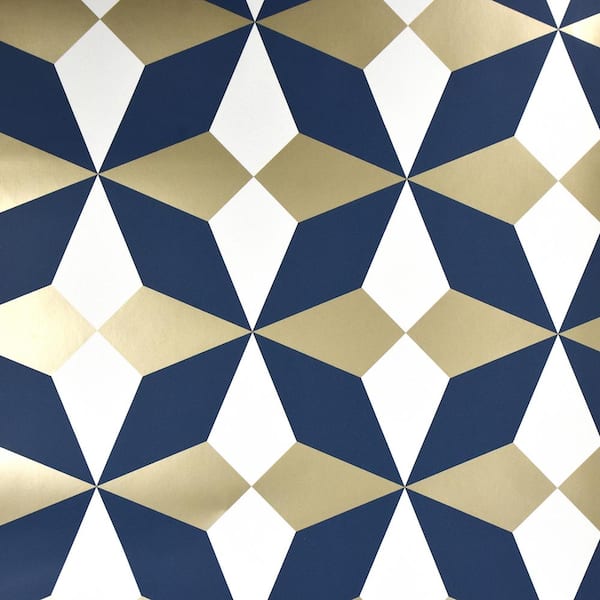 Unbranded Newby Navy Geometric Paper Peelable Roll (Covers 56.4 sq. ft.)