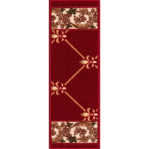 Fleur De Lis Burgundy Red 8.5 in. x 26 in. Polyamide Stair Tread Cover (Set of 13)