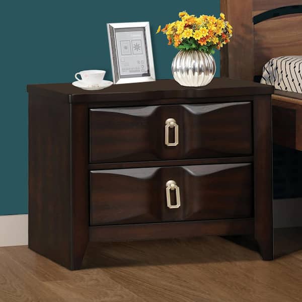 Benjara Transitional Style 2-Drawer Espresso Brown Wood Nightstand 23.62 in. L x 17.01 in. W x 23.31 in. H