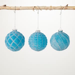 4 in. Embossed Icy-Blue Ornaments (Set of 3)